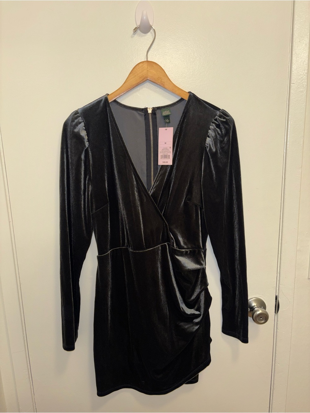 wild fable Black Velvet Wrap-Style Long Sleeve Mini Dress